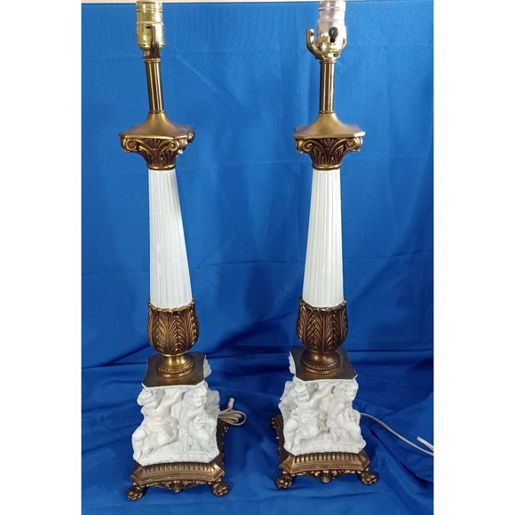 Must Buy Both Neoclassical Bronze Cherub Hollywood Regency Buffet Table Lamp - Picture 2 of 16